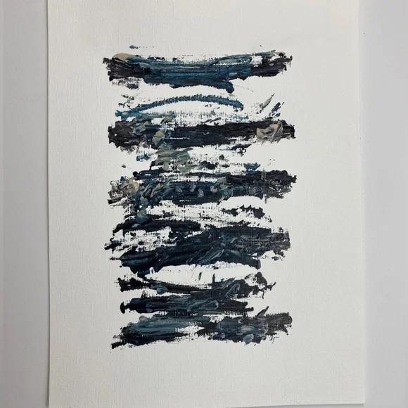 Abstract Acrylic Original Painting On Canvas Paper 9X12 Wall Art Blue Black - Picture 2 of 7